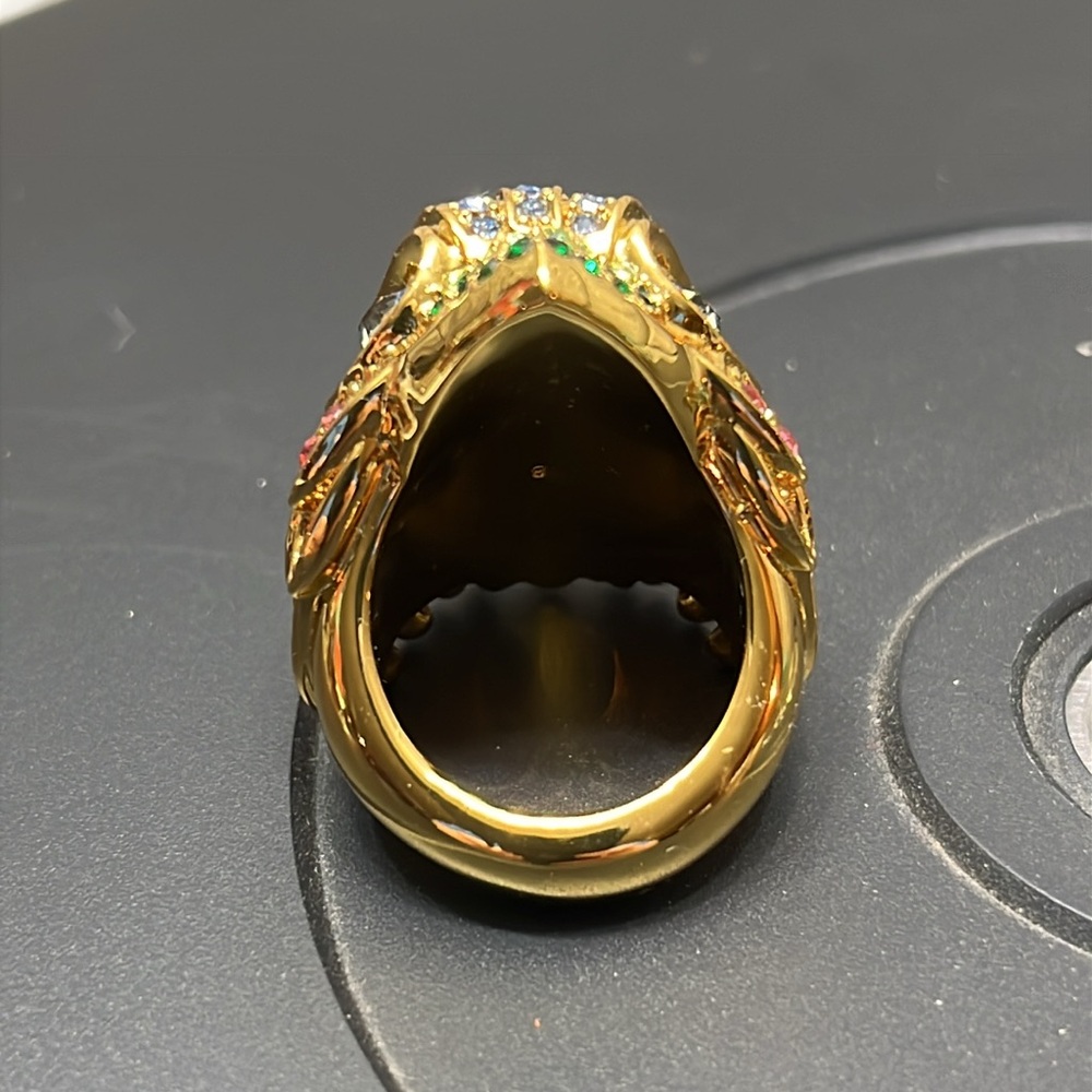 Kurt Geiger Eagle Ring Multi Colored Crystals Set In 18k Gold Plated Over Brass. - Picture 5 of 7